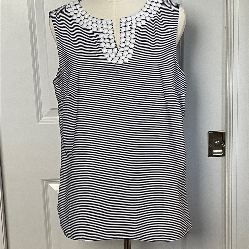LAST CHANCE on this Talbots Striped Sleeveless Top with Beaded Neckline